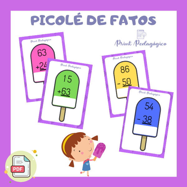 PICOLÉ DOS CÁLCULOS* 🍦➕➖ 🔷 18 picolés de adição 🔷 18 picolés de  subtração 🔷 Molde do picolé para guardar todos os picolés *+ Brindes de  PDF para, By Professora Vanessa Ortiz